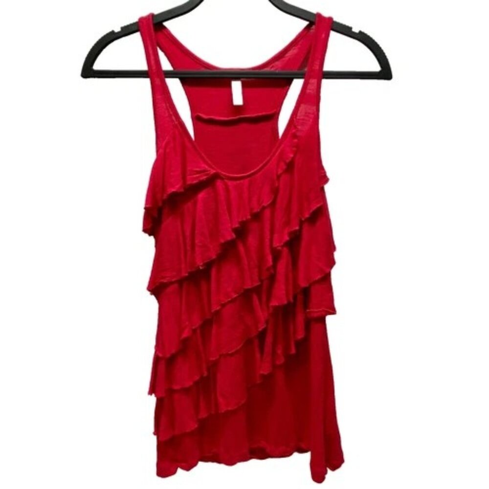 Xhilaration Swing Tank Women's Medium Red Sleeveless Layered Ruffles Top GUC